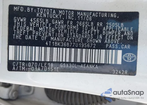 2007 Toyota Avalon Touring из США, поврежденный, VIN 4T1BK36B77U195672